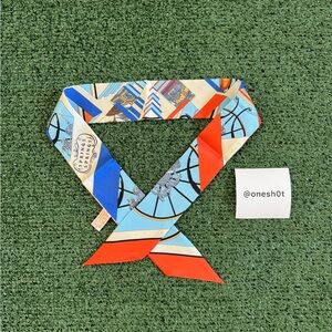 Hermès "Springs Springs" Silk Twilly Scarf - Blue/Orange